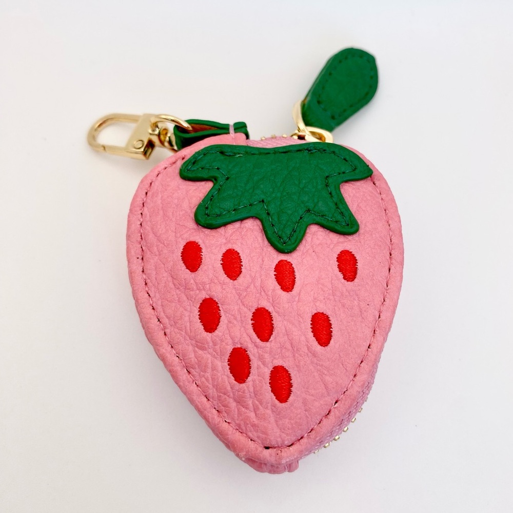 Strawberry Coin Purse Keychain Pink Strawberry purse charm Keychain pouch - Picture 2 of 15
